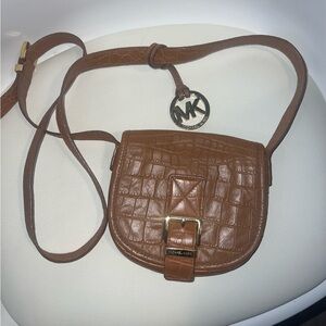 Michael Kors Small Croc-Embossed Leather Crossbody Saddle Bag